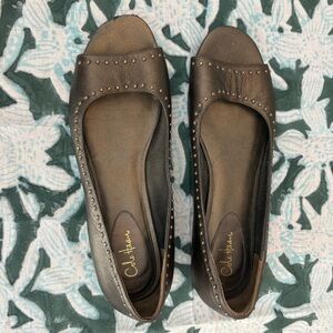 Cole Haan Bronze Shimmering Open Toe Flats Studded, Size 8B